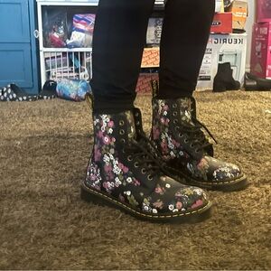 Dr. Martens Black Floral Combat Boots